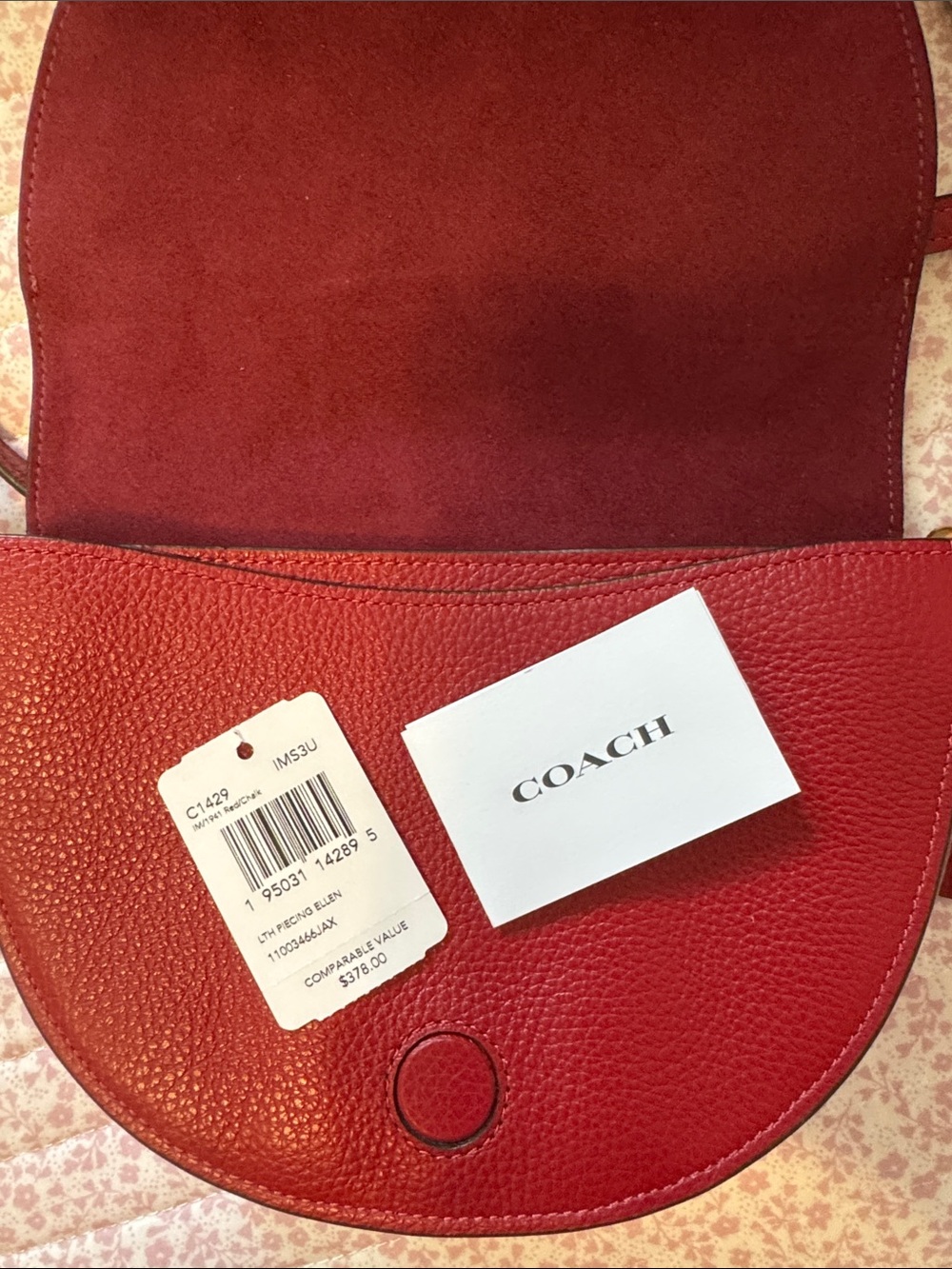 Coach Red and White Diagonal Stripe Leather Crossbody - Picture 2 of 5